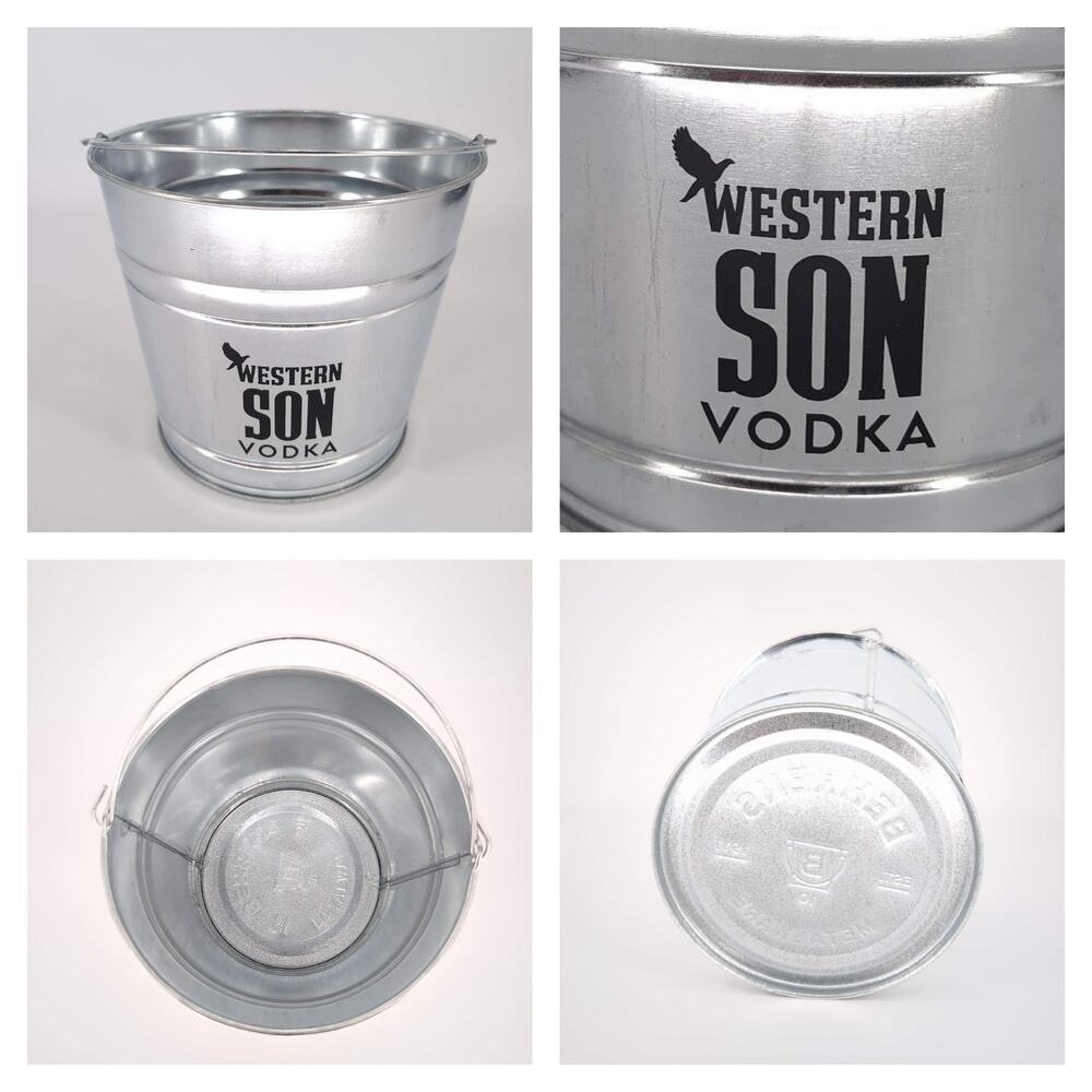 Western Son Vodka Logo Silver Metal Ice Bucket / Wine / Champagne Chiller - GUC